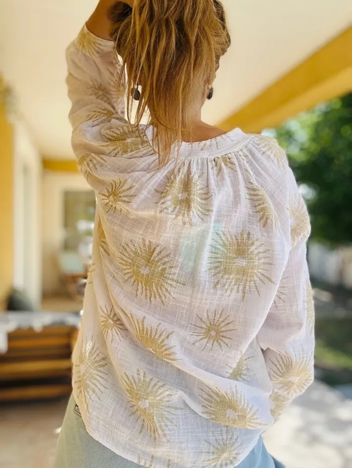 Blouse bohème blanche motifs dorés taille unique - photo numéro 3