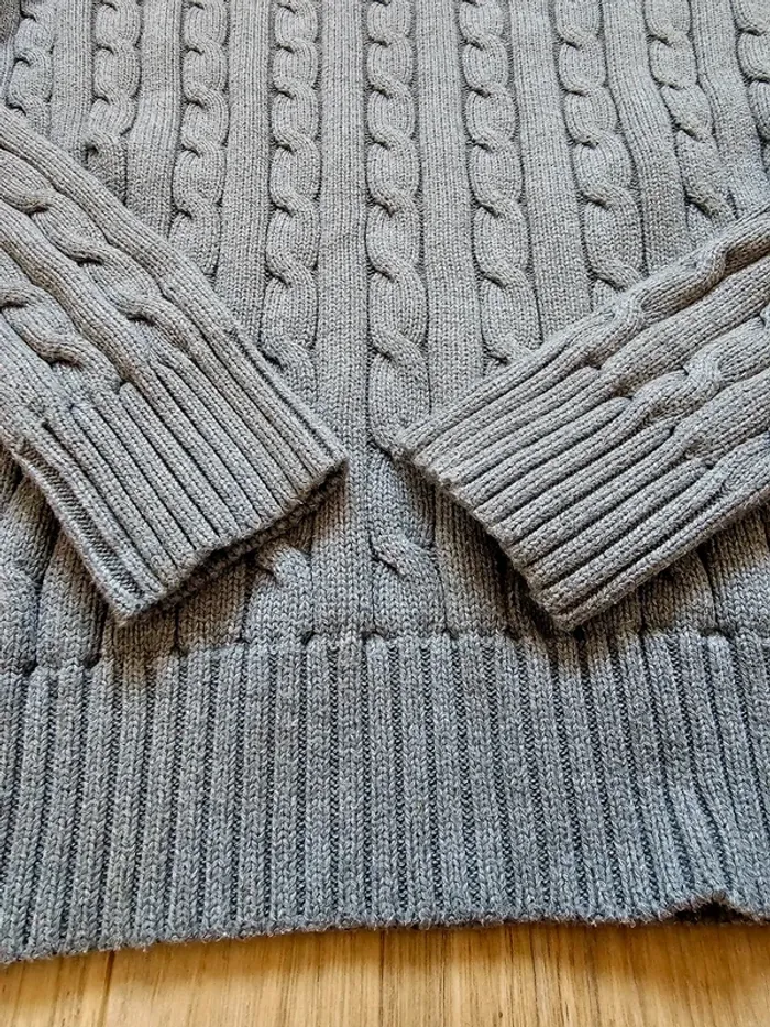 Pull Ralph Lauren torsadé cable knit twisted col gris blanc L femme - photo numéro 5