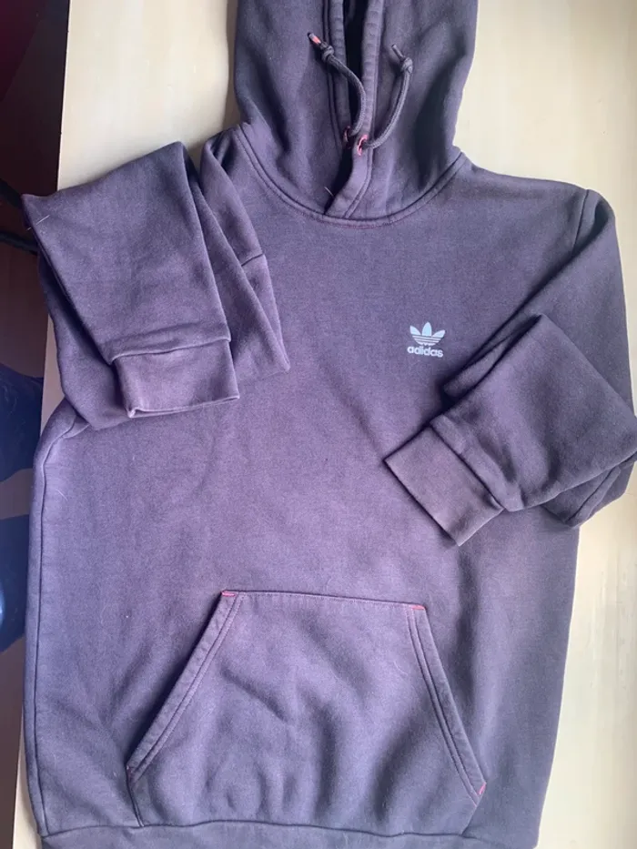 Sweat-shirt, Adidas, violet à capuche et poche - photo numéro 4