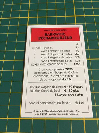 Carte Barkwhip l'écrabouilleur pièce détachée Monopoly Duel Masters Hasbro Parker Wizards #A64