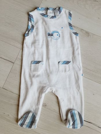 Vêtement bébé mixte garçon fille pyjama poisson velours blanc et bleu Obaïbi 6 mois