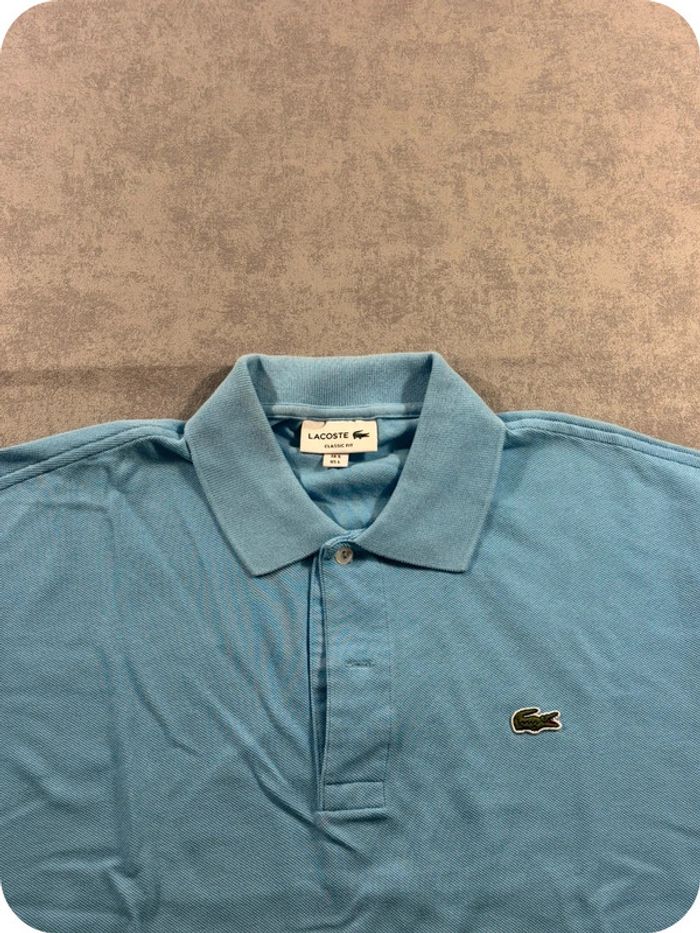 Polo Lacoste Bleu Clair logo brodé vert Taille L - photo numéro 3