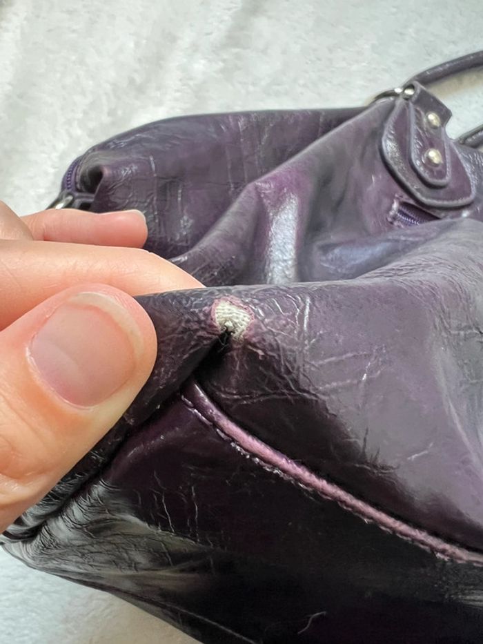 Sac à main porté épaule fourre tout violet foncé prune vintage 90s - photo numéro 19