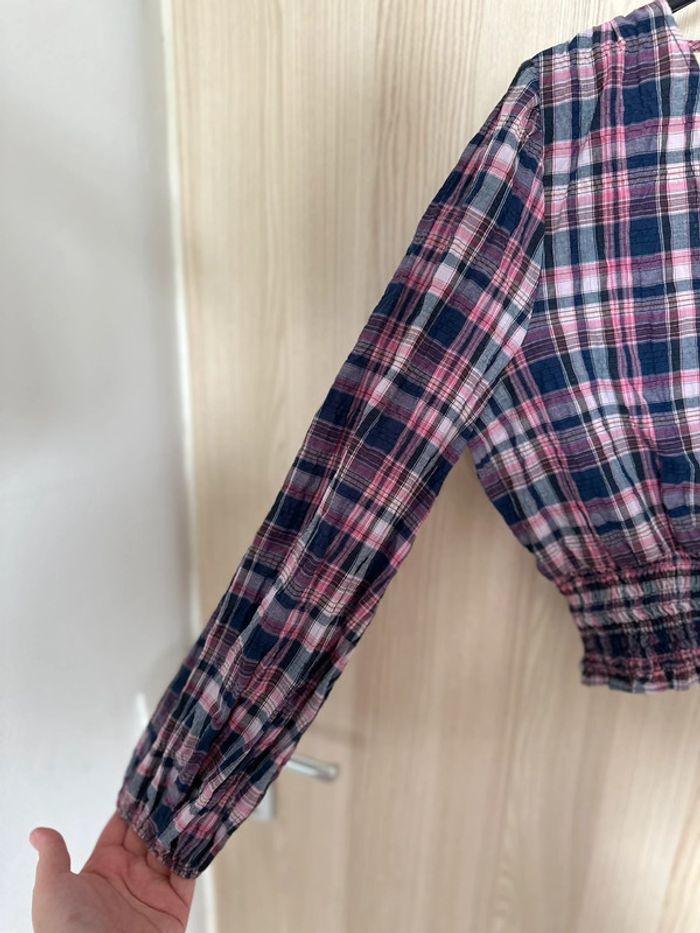Blouse courte manches longues marine rose taille S ZARA - photo numéro 3
