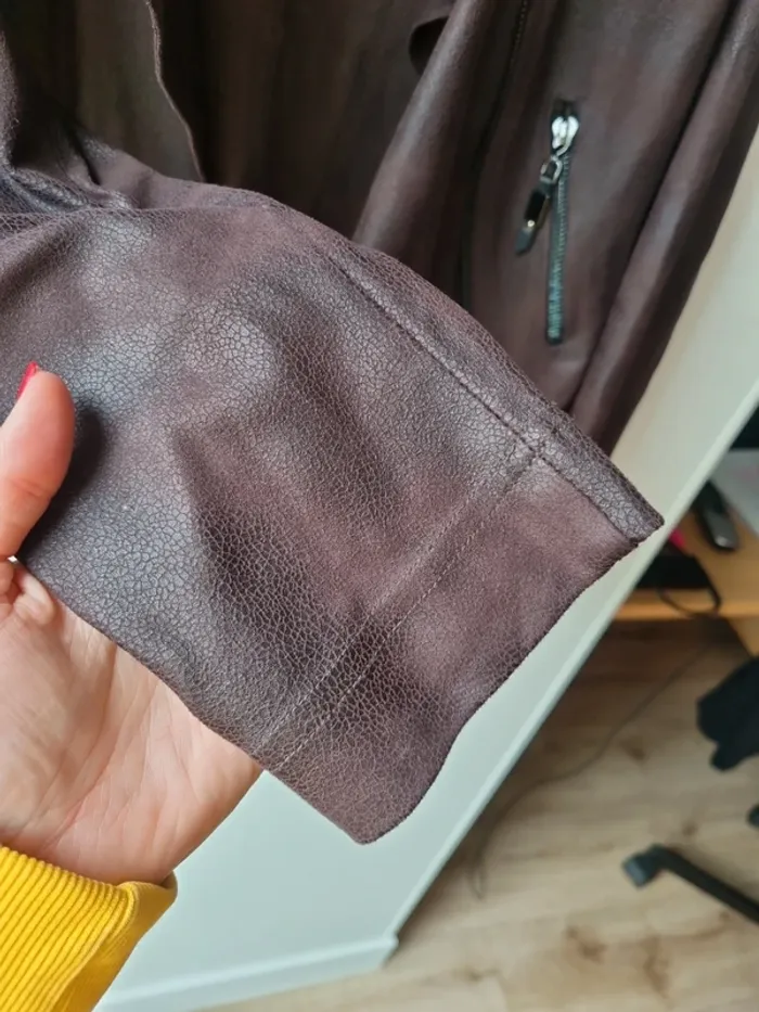 veste imitation daim (perfecto) asymetrique jus d'orange - photo numéro 3