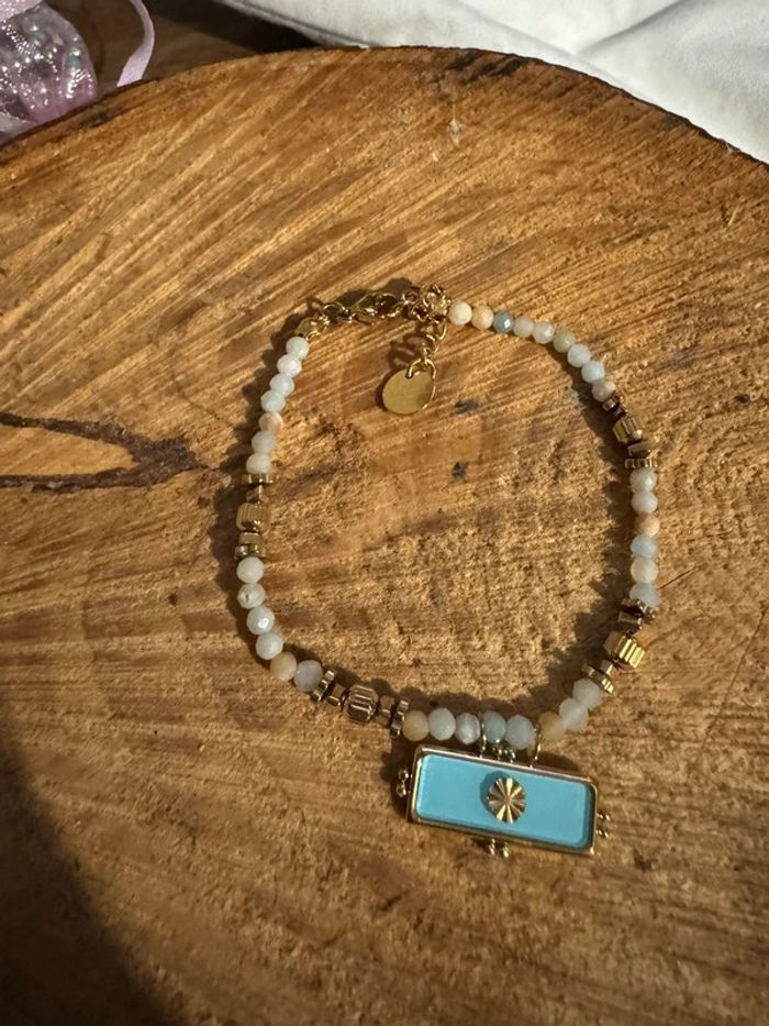 Bracelet perles naturelles boules grigri et finitions acier inoxydable or - photo numéro 4