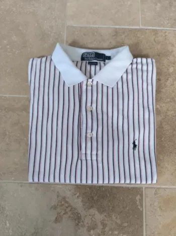 Polo Ralph Lauren homme L extra long vintage rayures verticales excellent état sauf une tache devant