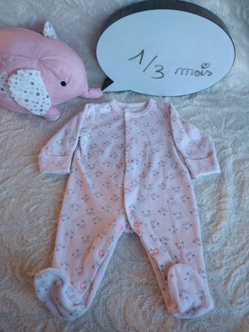 Pyjama grenouillère velours Fille 1/3 mois Chat Tex Baby