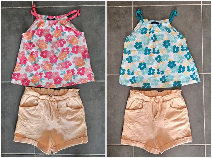 Lot Okaïdi short + 2 hauts/tops fille 6-7 ans, Très bon état (short vraiment comme neuf) - photo numéro 2