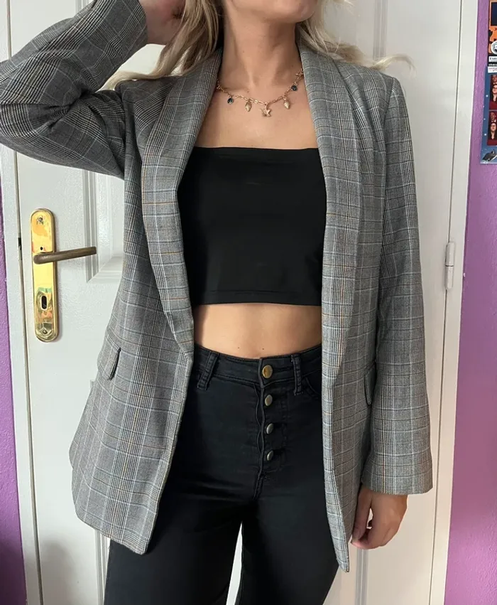 Veste blazer carreaux gris cache cache