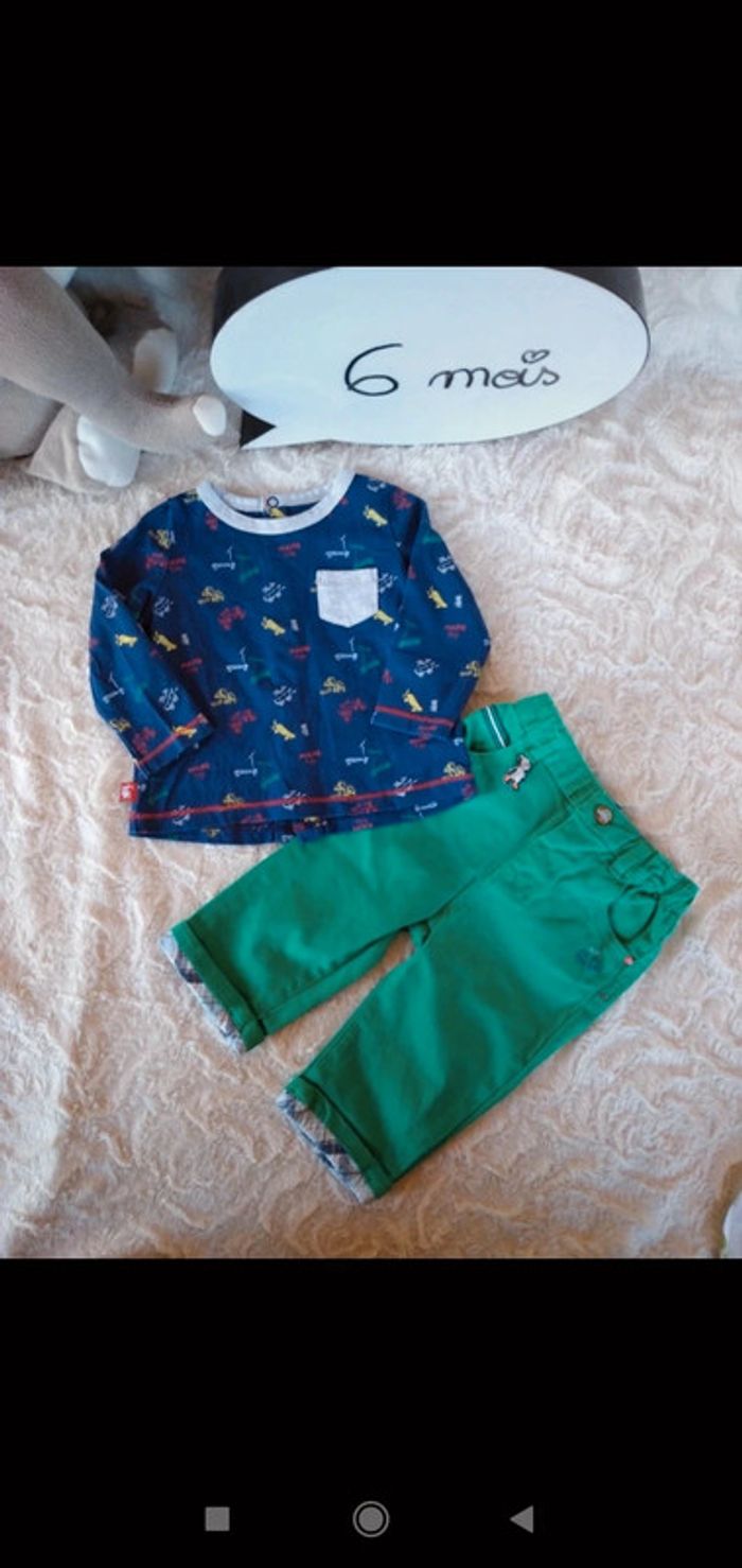 Ensemble (tee shirt manches longues+ jeans) Garçon 6 mois Sergent major - photo numéro 2