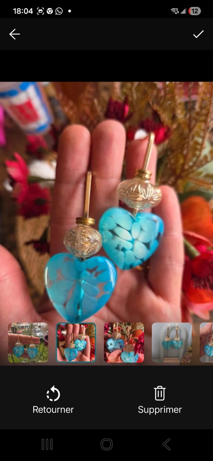 Clips 🩵perles de verre et doré - photo numéro 3