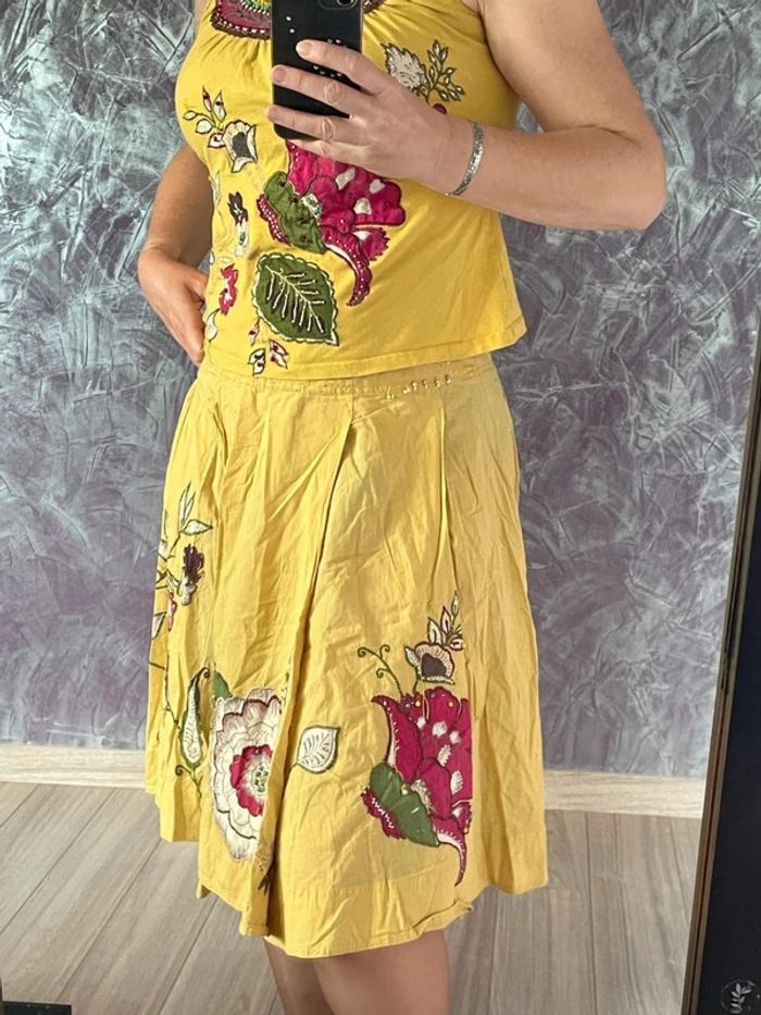 Ensemble jaune fleuri vintage Derhy - photo numéro 4