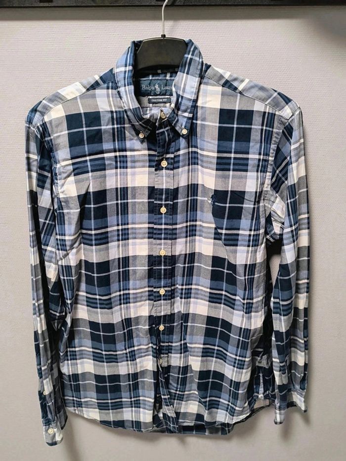 Chemise Ralph Lauren Vintage à Carreaux – Custom Fit – Bleu/Blanc (Taille M) - photo numéro 5