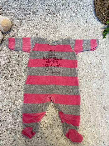 Pyjama en velours à rayure rose et gris - Petit Bateau 