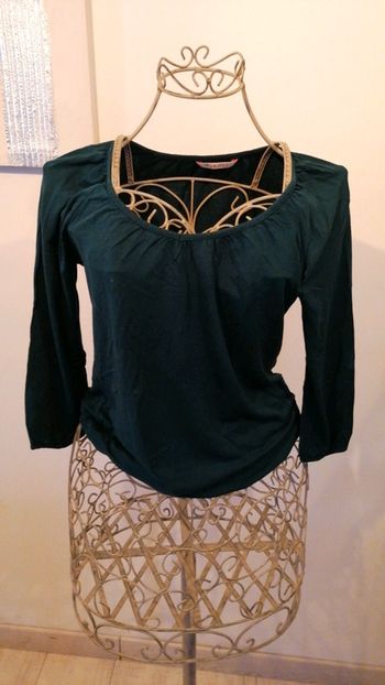 Haut vert manches 3/4 taille S Camaïeu