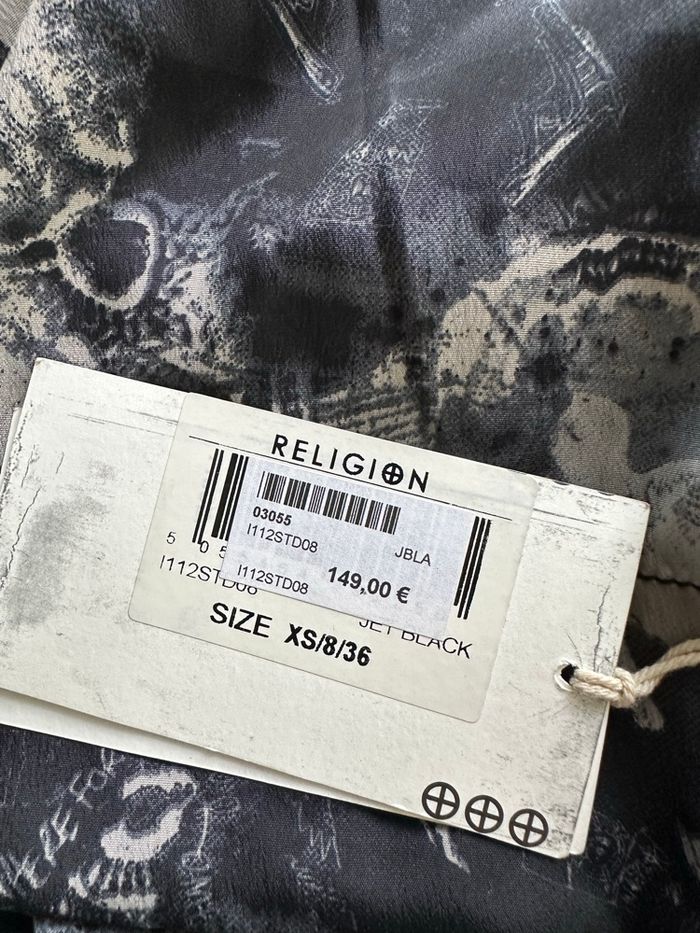 Robe bariolée noire et grise tulle mesh neuve Religion T34 XS - photo numéro 6