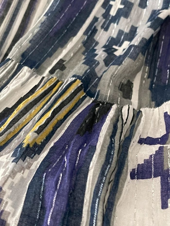 Robe dos nu en 100% coton motif tribal / Aztec / géométrique rebordée de fil argenté - photo numéro 4