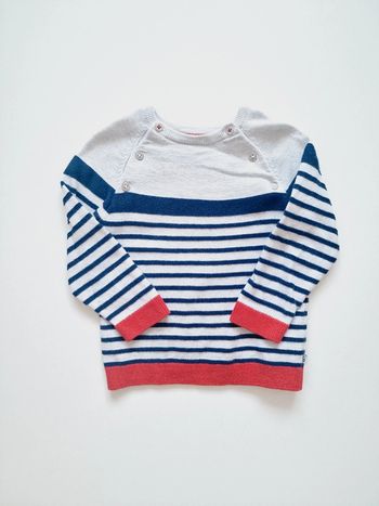 Obaïbi - Pull marinière en laine, manches longues, col rond (18 mois)