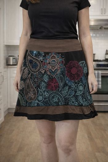 Jupe évasée style ethnique 100% coton Taille 44 Noir Taupe Coton du Monde (F010)