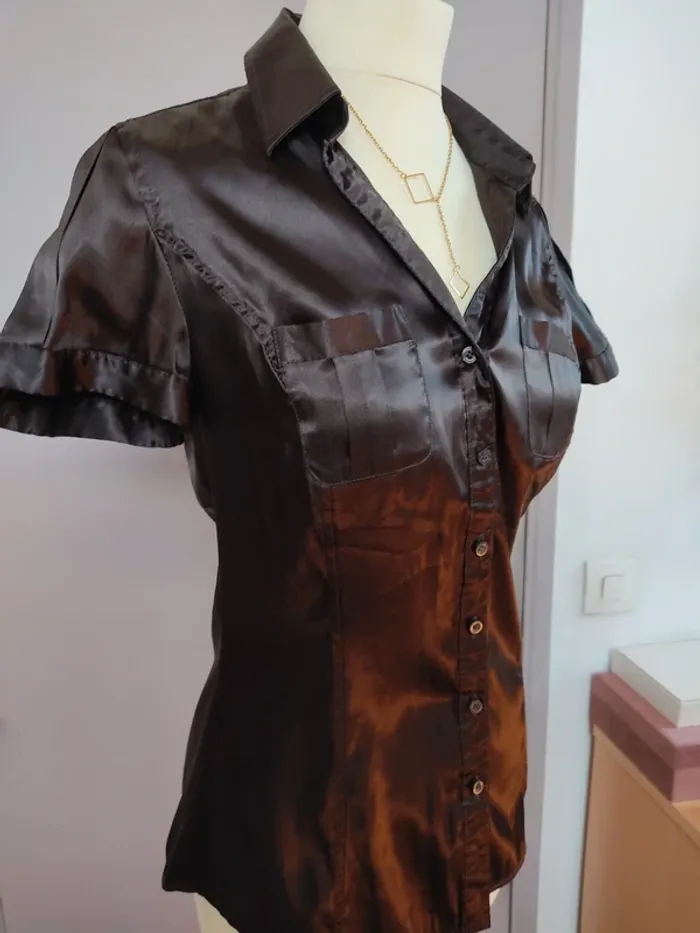 Chemise femme manches courtes marron Zara S 36 TBE - photo numéro 5