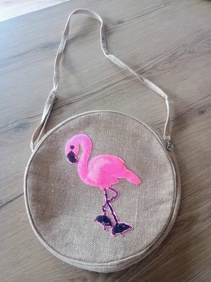 besace ronde en jute et flamand rose - photo numéro 2