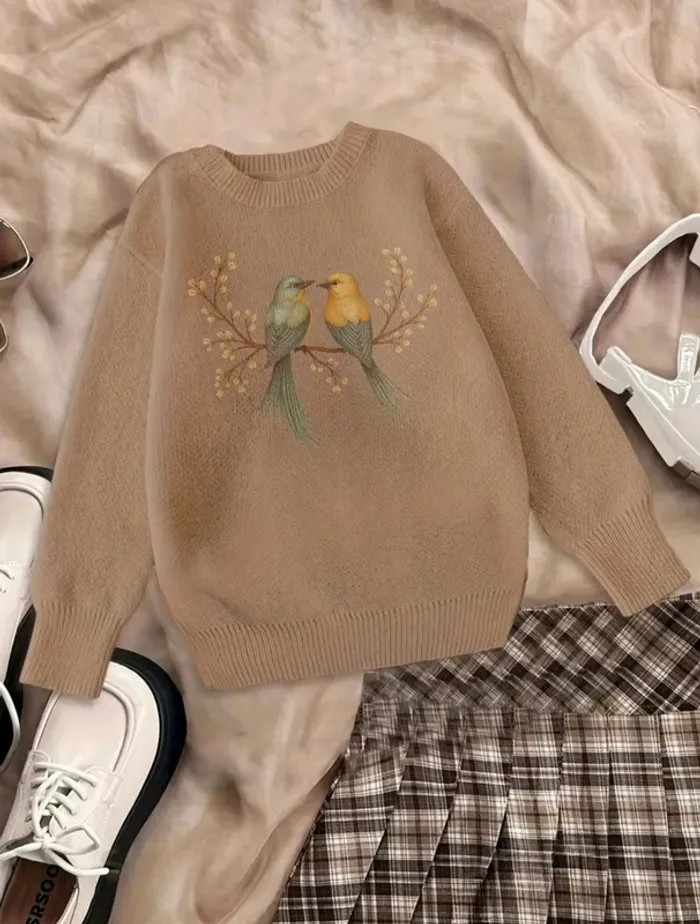 Pull femme oiseaux d'amour beige taille L - neuf - photo numéro 2