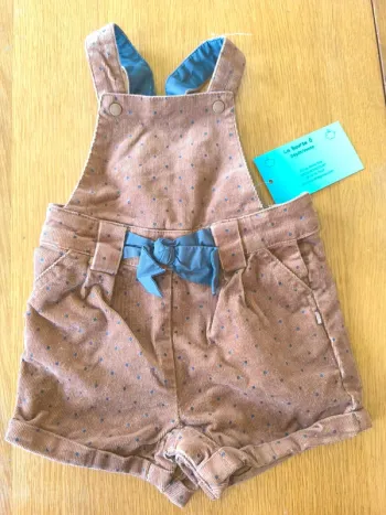 324976 salopette short marron point noir fille 6 mois obaibi