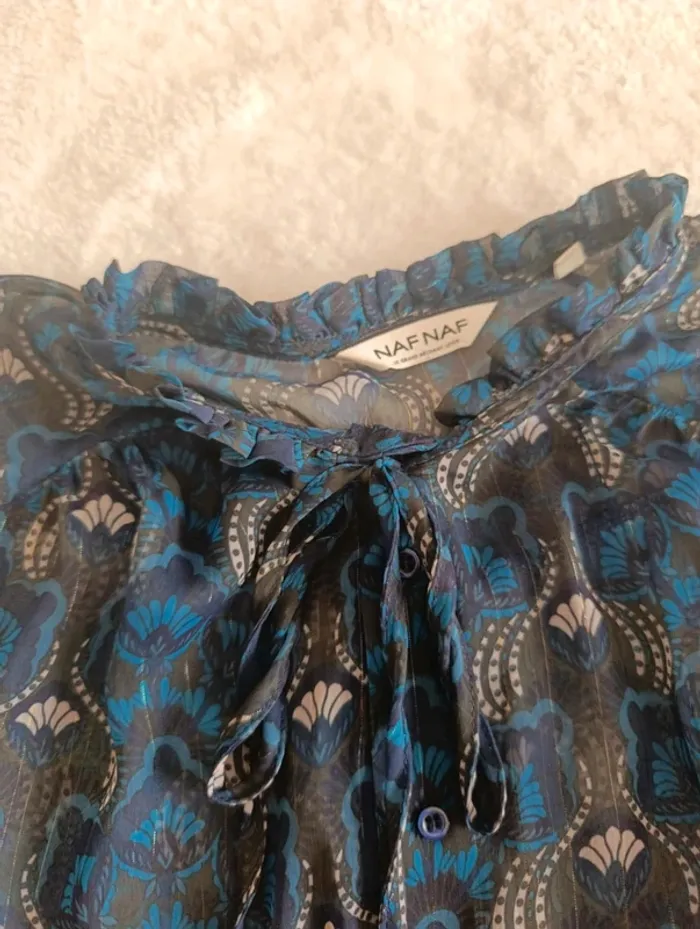 Blouse chemisier en voile transparent Naf Naf bleu vert 36 léger fluide - photo numéro 6