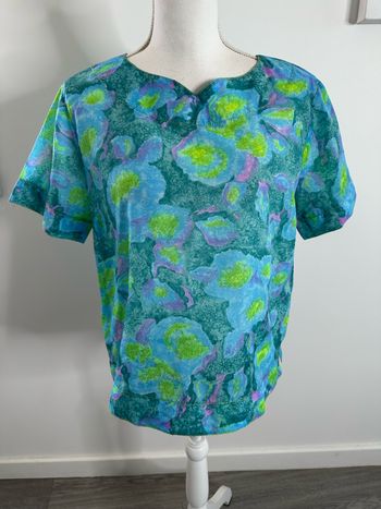 Blouse psychédélique bleue et verte fluo Vintage T40 L