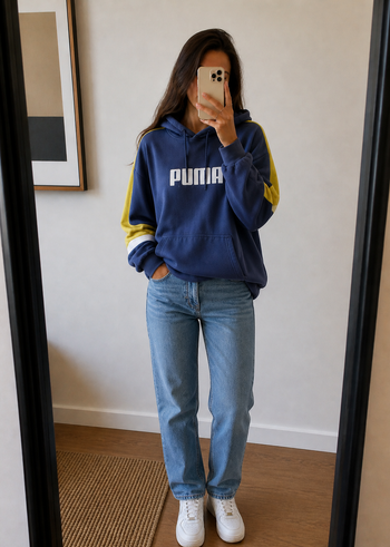 Pull à capuche bleu et jaune Puma