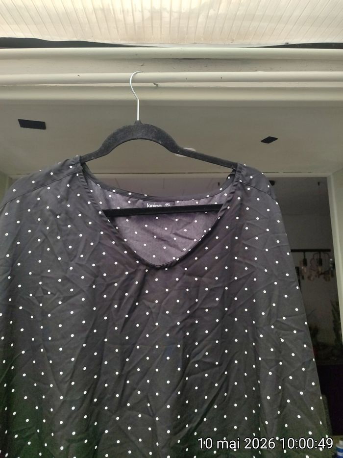Top Fluide Noir à Pois Blancs – Janina (4XL) 52/54 - photo numéro 2