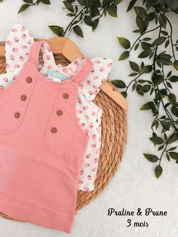 🌸 Robe salopette + haut Obaïbi, 3 mois 
