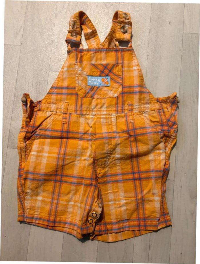 Salopette été orange à carreaux tex 12 mois très bon état