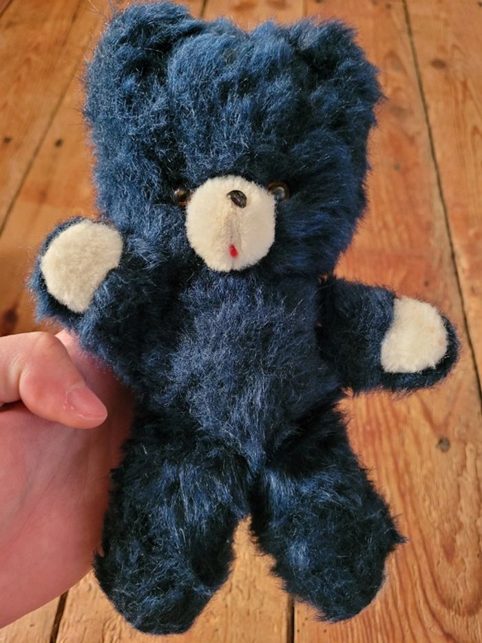 RARE Ours articulé Boulgom 23cm bleu nuit museau blanc peluche doudou Made in France collection - photo numéro 2