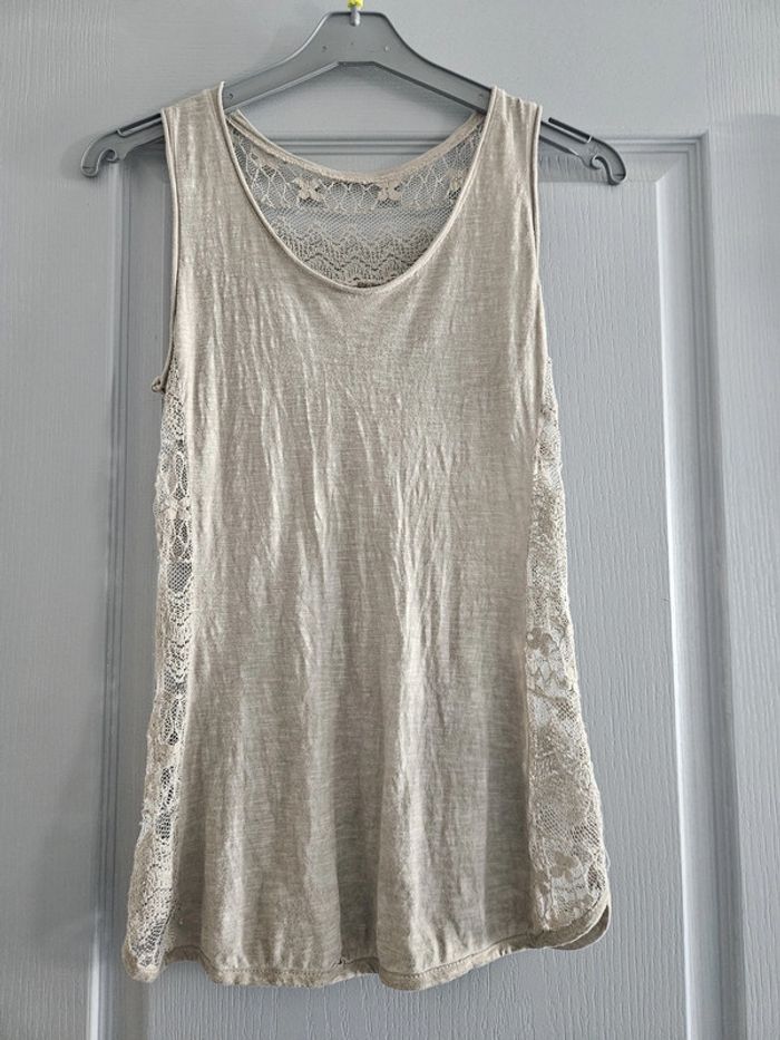 Débardeur léger en dentelle femme - Taille 36 / S - Beige gris