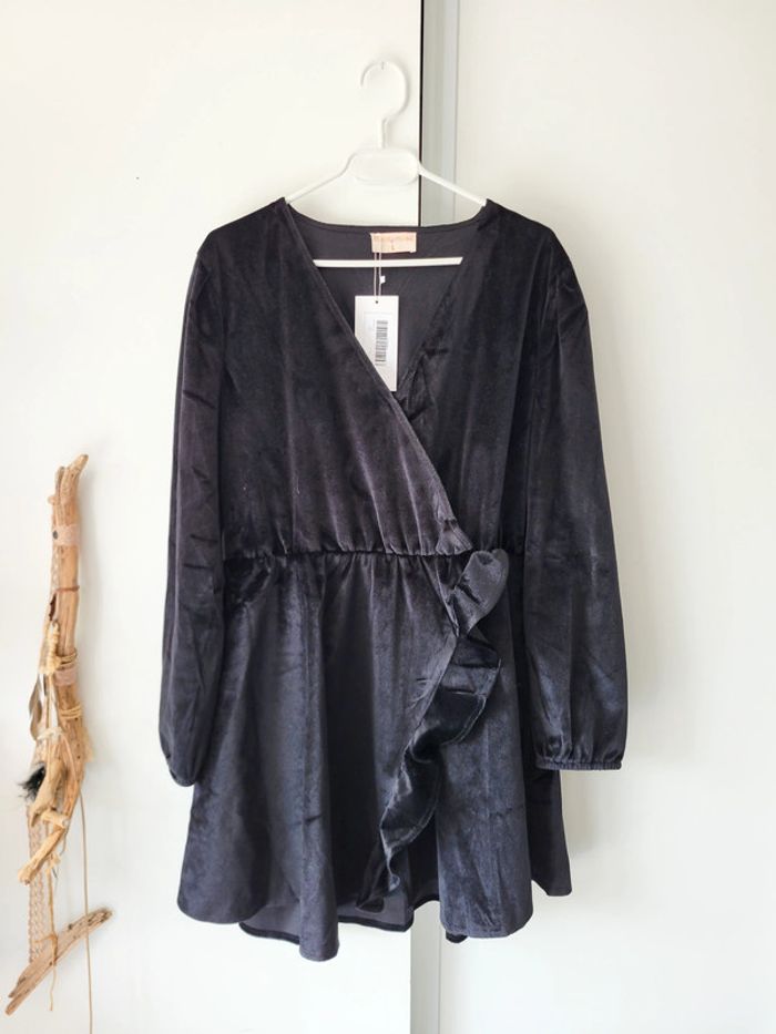 Robe courte effet velours noire femme – Moony Mood - Taille L