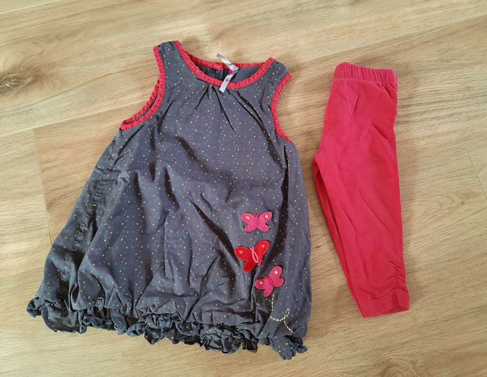 Ensemble robe grise Orchestra et legging rouge TAO 12 mois