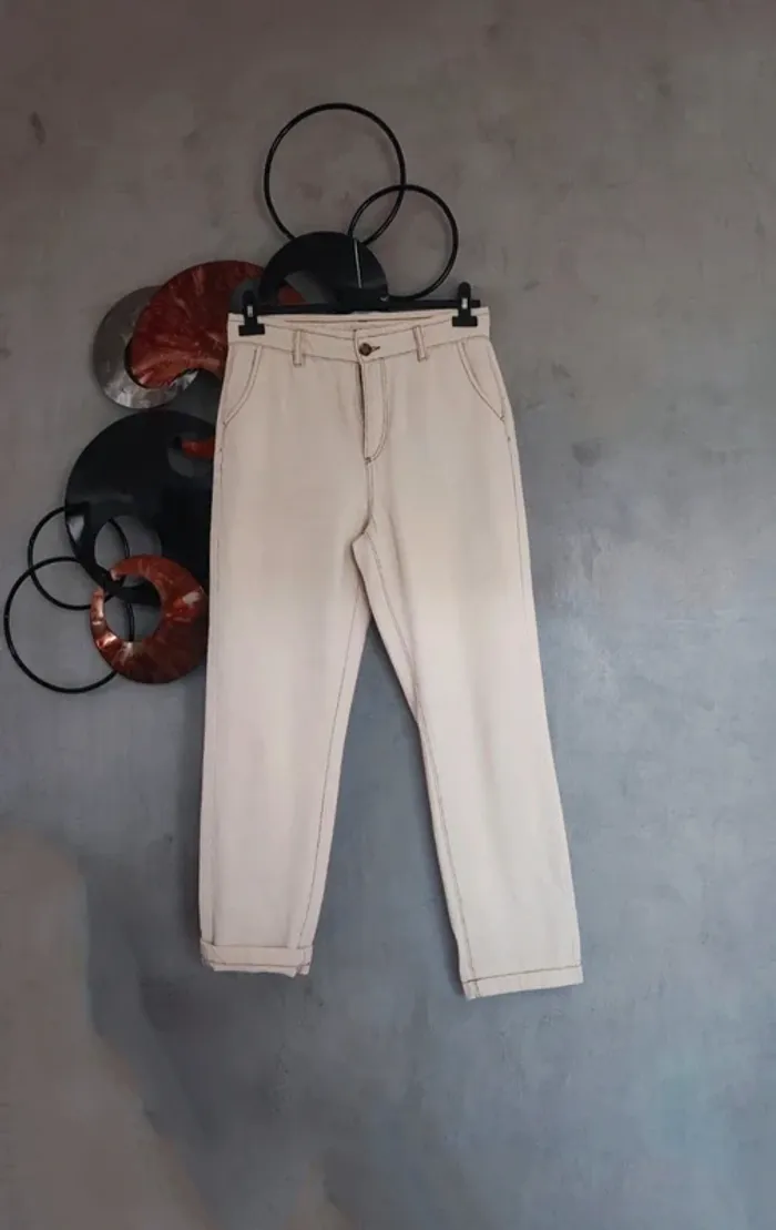 Jean blanc beige crème large Camaïeu