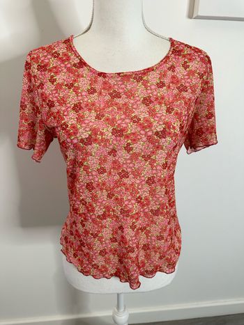 T-shirt en mesh transparent imprimés fleurs Y2K T38 M