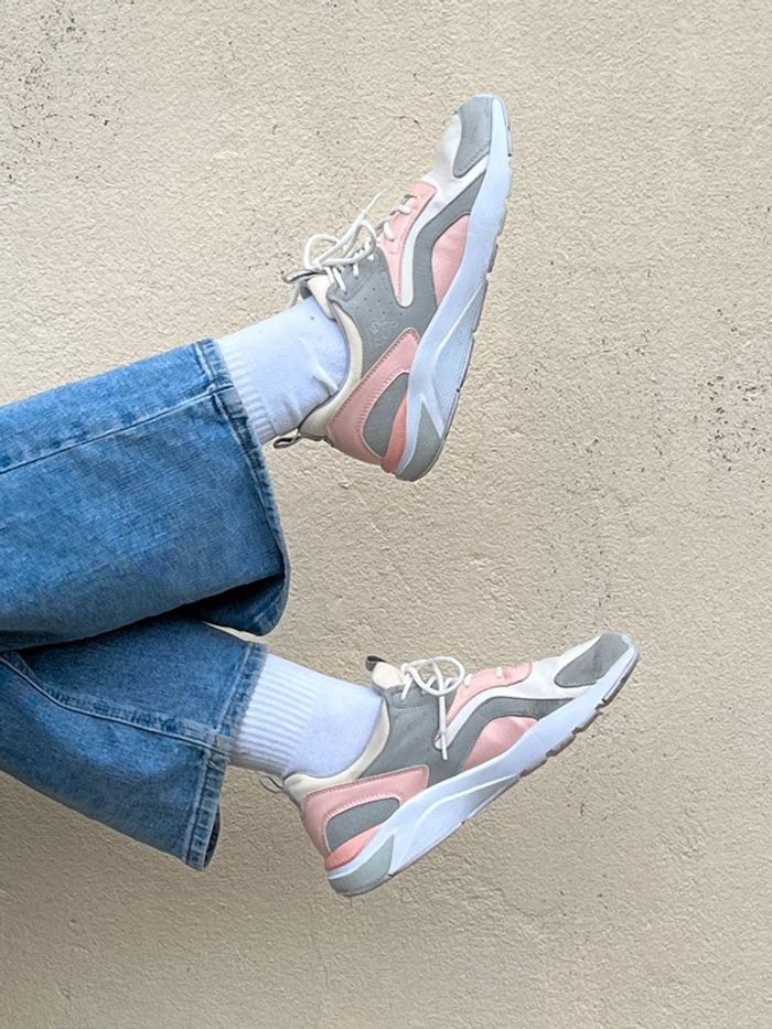 Baskets légère et confortable satiné et velours - gris crème rose et blanc - photo numéro 3