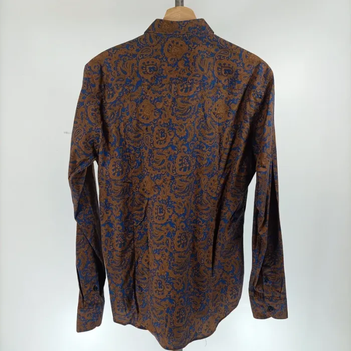 Chemise manches longues à motifs bleu et marron - baroque, cachemire - Taille S - A026 - photo numéro 7