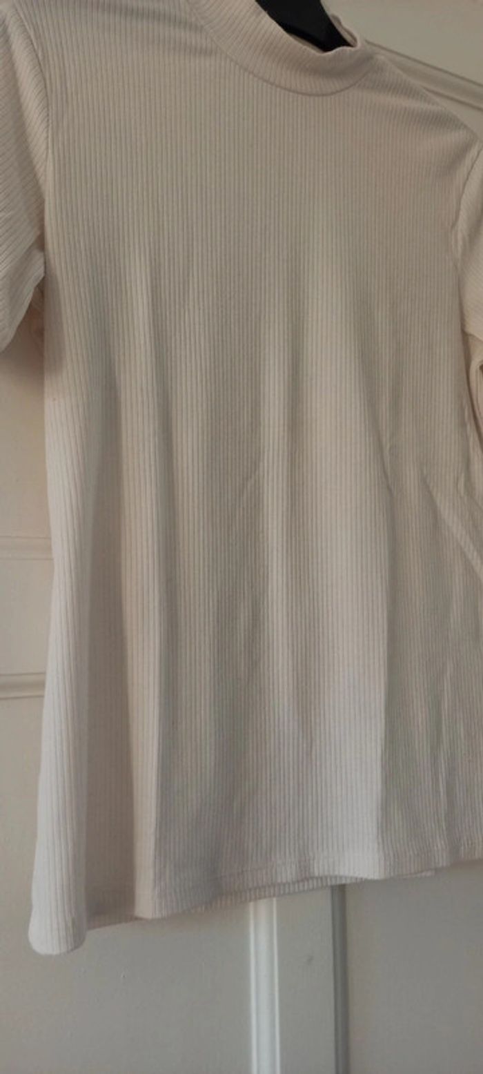 T-shirt H&M côtelé basics blanc 38 - photo numéro 3