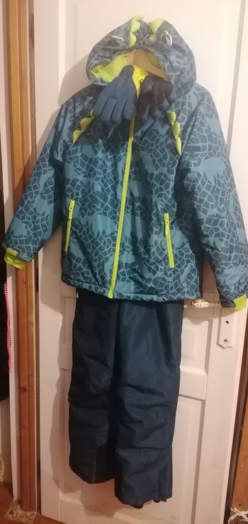 Ensemble doudoune, salopette de ski et gants enfant mixte 12 ans