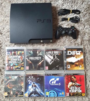 Lot Console PlayStation 3 PS3 Slim 120go + 1 Manette Officielle & 8 Jeux