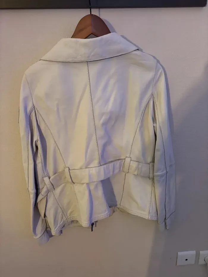Veste en cuir véritable - Blanc bleu - photo numéro 2
