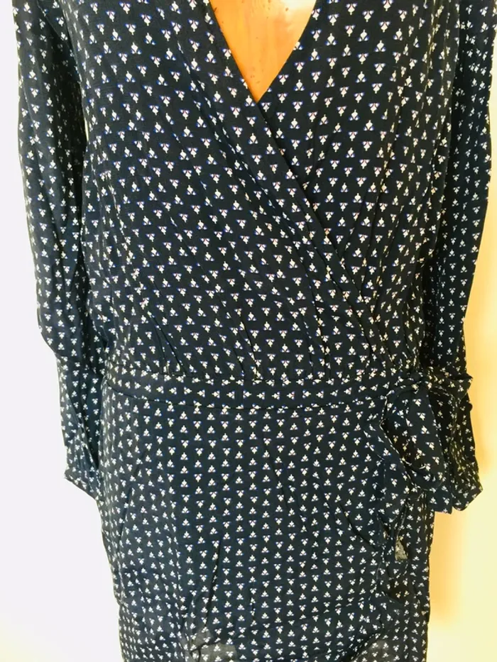 Robe bleu marine à motifs, effet cache cœur - photo numéro 3