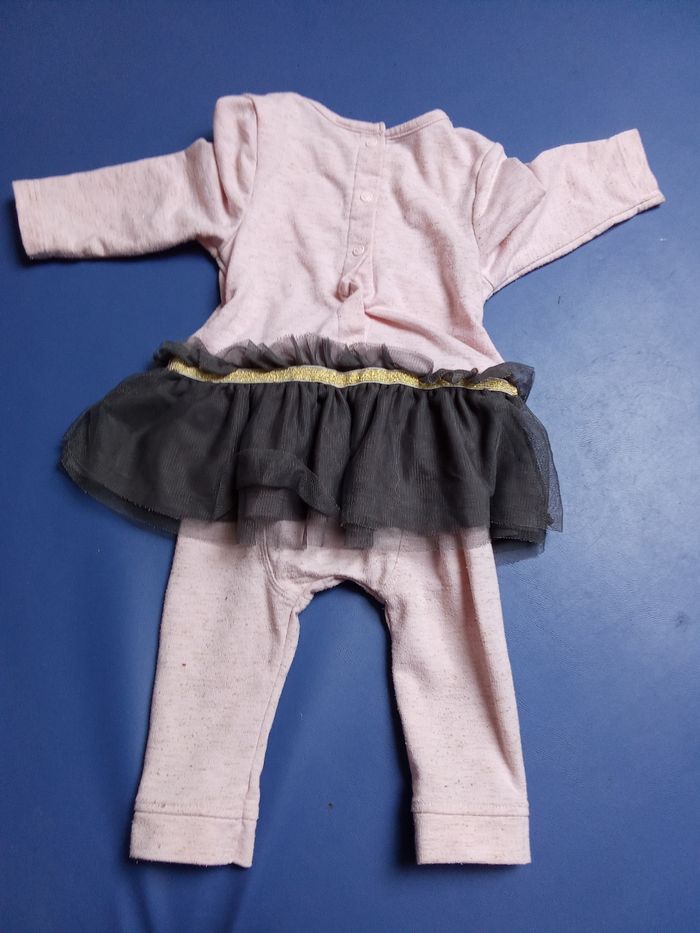 Robe- pantalon combinaison , ensemble bébé fille pingouin rose, gris, tulle orchestra, hiver, 6 mois - photo numéro 2
