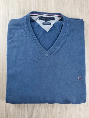 Pull a col V bleue Tommy Hilfiger Homme Taille L