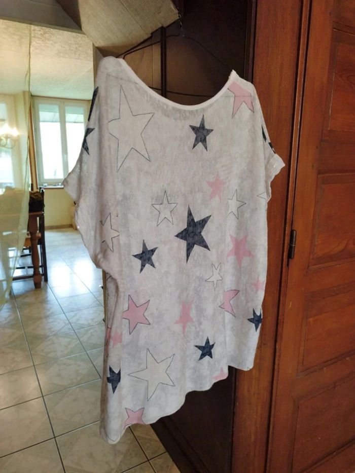 T-shirt blanc col rond étoiles strass neuf L/40 - photo numéro 6